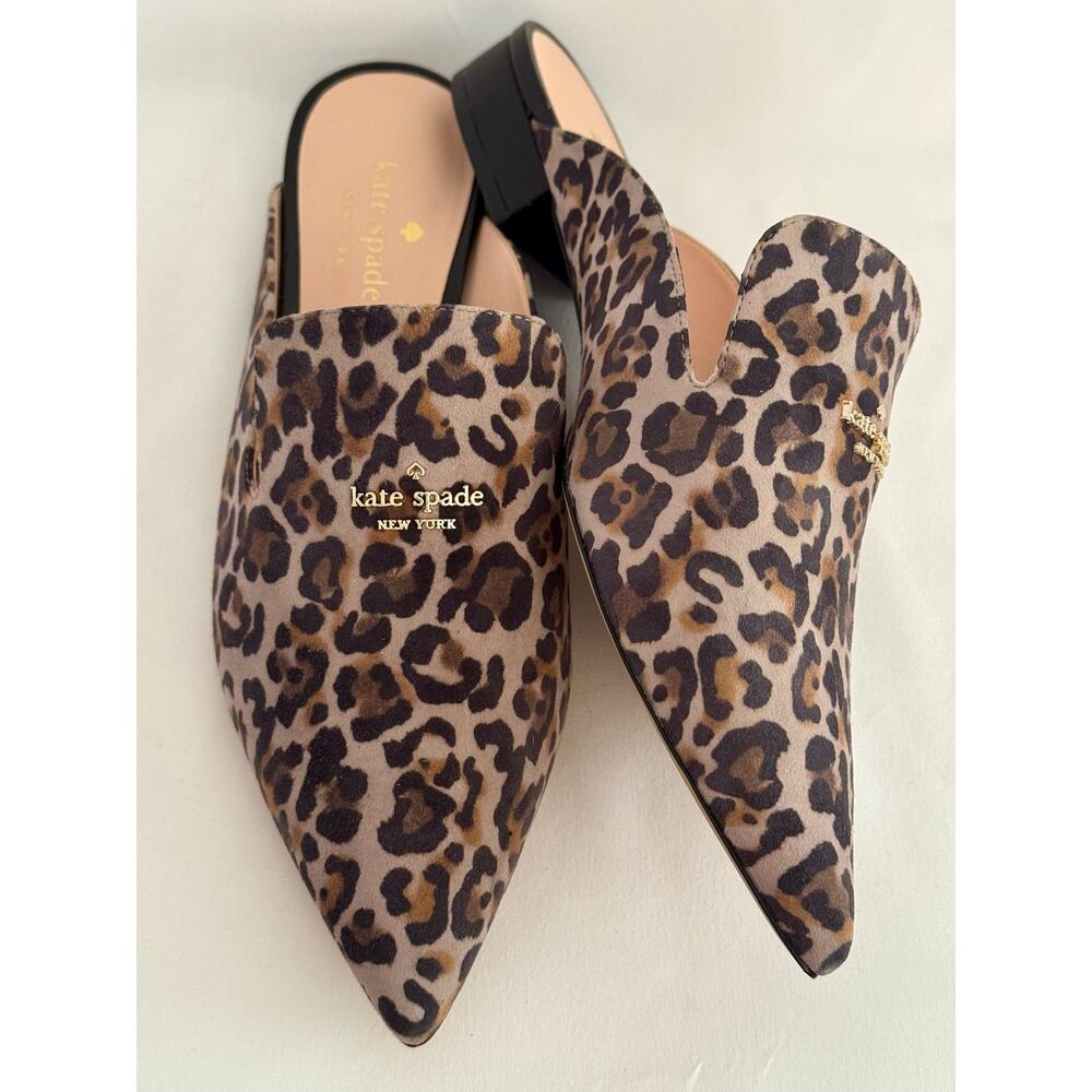 Kate Spade Loretta Leopard Mules NIB Taupe Multi Pointed Toe 10B - Picture 7 of 13